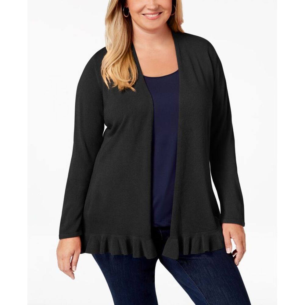 Karen Scott Plus Size Ruffled-Hem Cardigan Sweater